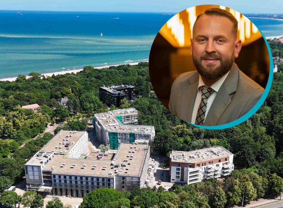 Q Hotel Sopot - budynek na planie litery "U" rośnie niedaleko plaży, obok powstaje inwestycja apartamentowa, w której lokale sprzedawane są inwestorom indywidualnym